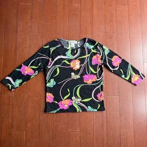 Norm‎ Thompson Black Floral Beaded Butterfly Top